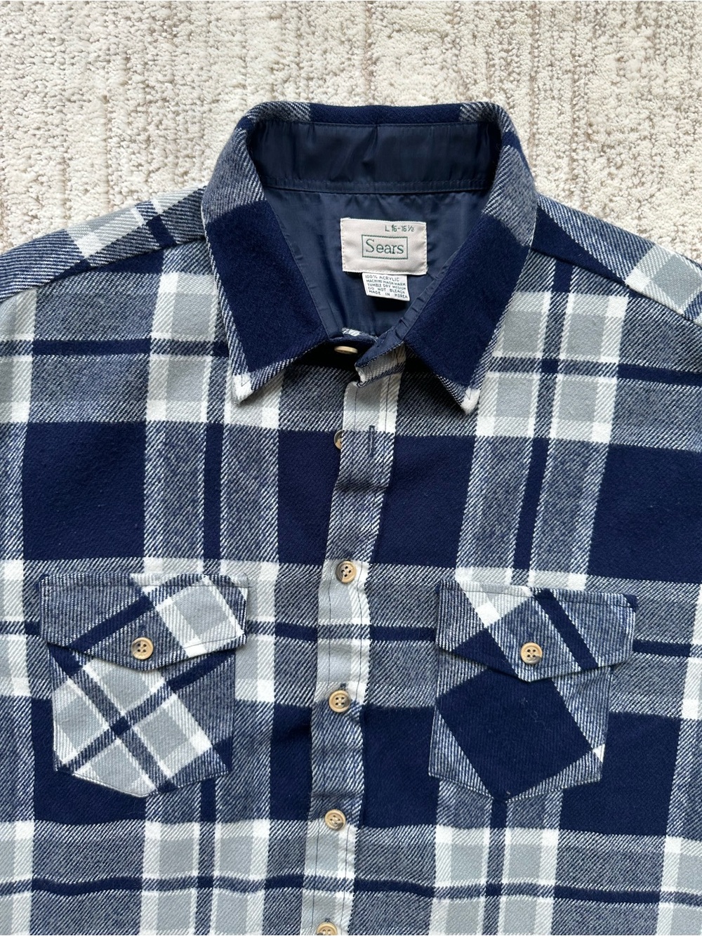 Vintage SEARS Flannel Button Down Shirt Large 16-16 1/2 Men’s 100% Acrylic - Picture 4 of 10